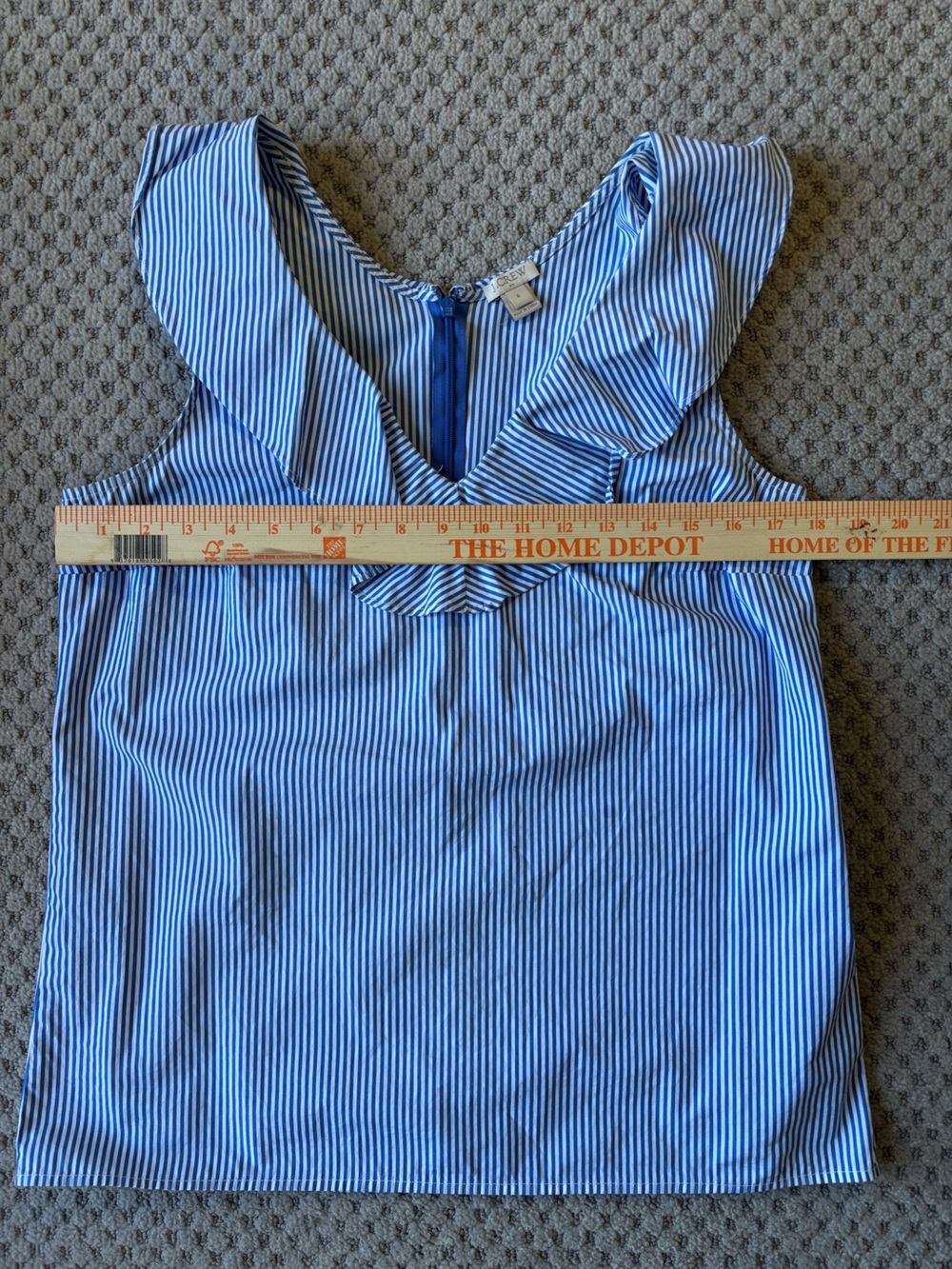 Jcrew Sleeveless Blue Stripe Ruffle V-Neck Top - Picture 2 of 8